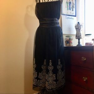 Black Empire Waist Tea Length Dress